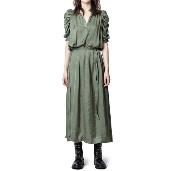 Zadig & Voltaire Ray Satin Maxi Dress Sage Green - Parisian Glamour Size M - Picture 3 of 15